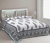 Traditional Jaipuri Print Cotton Double Bed Sheet - Aqua Motif
